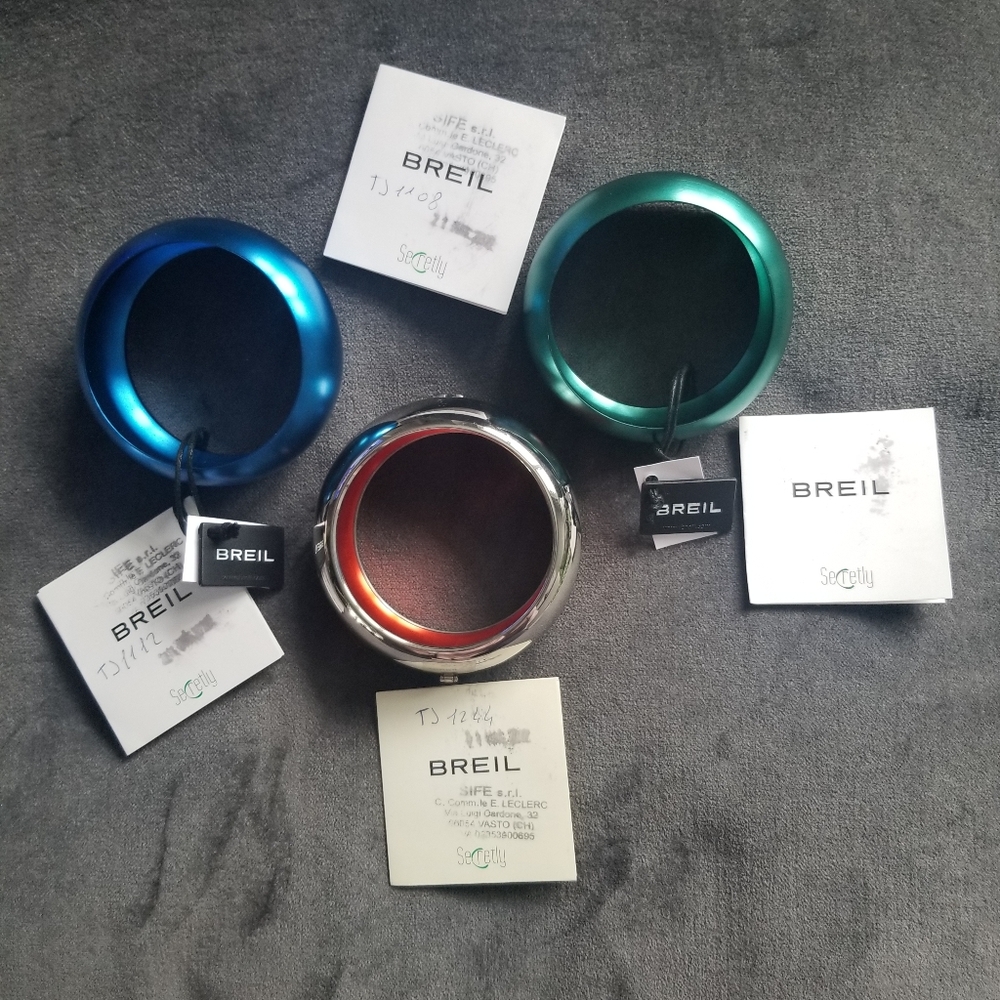 BREIL Interchangeable Wide Bangles Red, Blue, Green and Chrome/Silver Shell